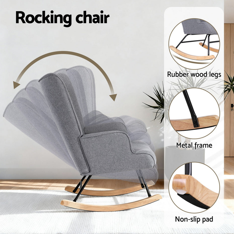 Artiss Rocking Armchair Nursing Chair Linen Fabric Grey