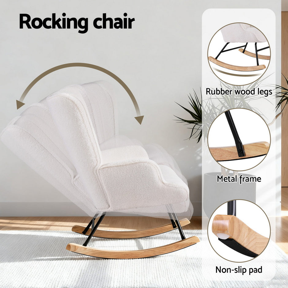 Artiss Rocking Armchair Nursing Chair Boucle Fabric White