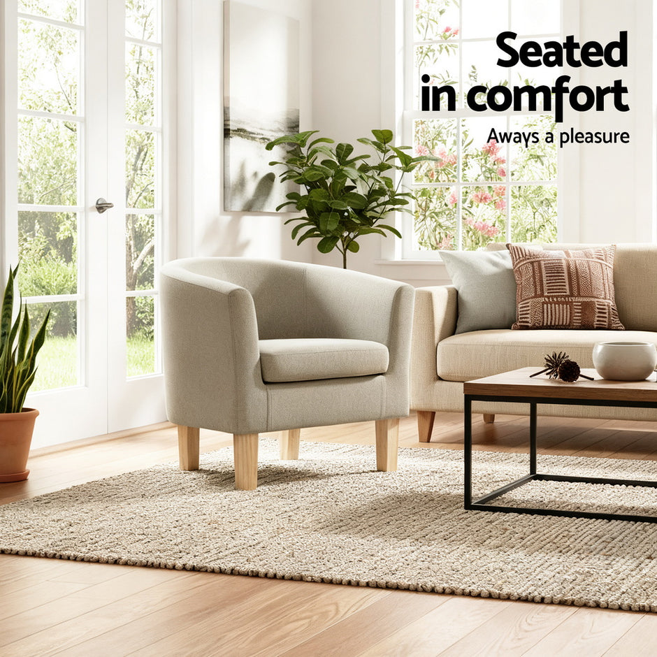 Artiss Armchair Tub Chair Beige Abby