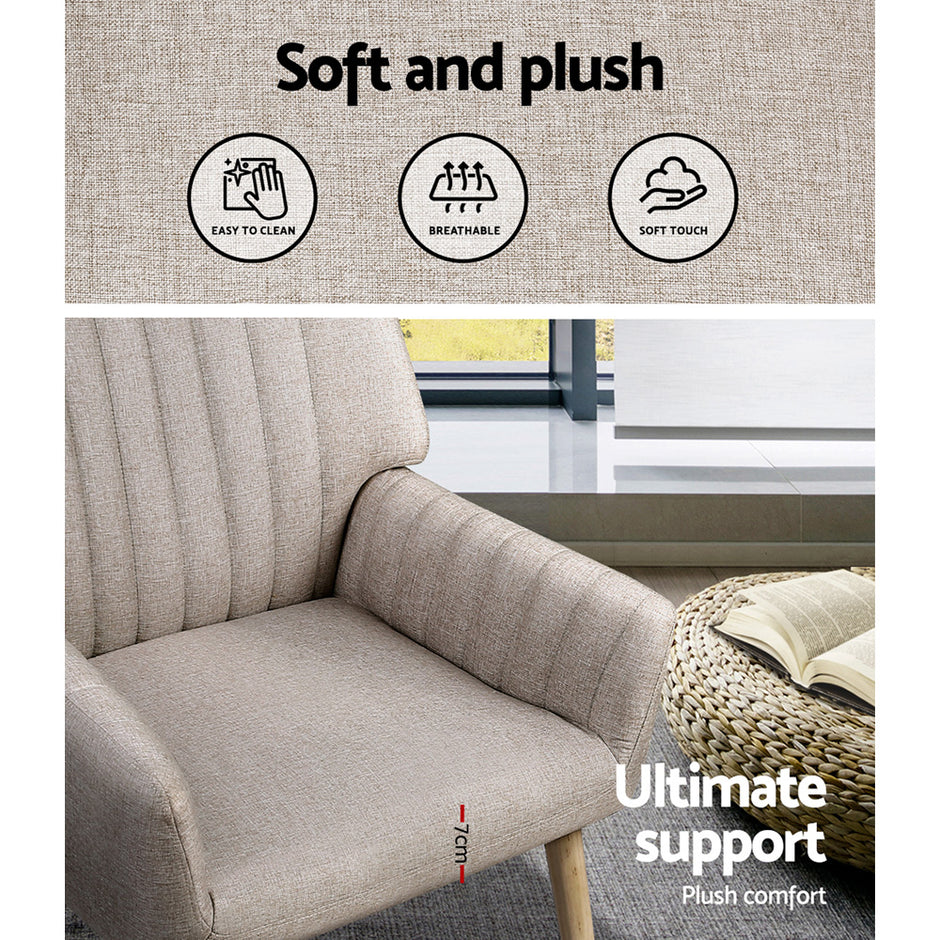 Artiss 2X Armchair Faux Fabric Beige