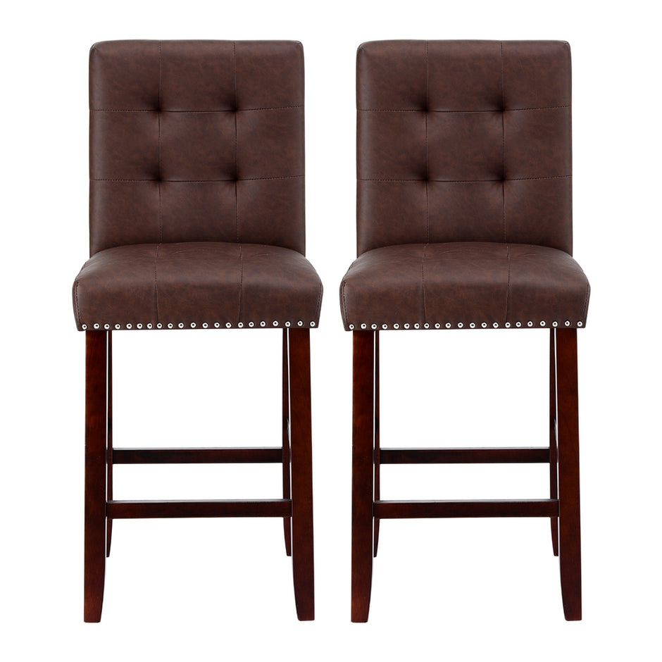 Artiss 2x Bar Stools Kitchen Dining Chairs Counter PU Leather Wooden Ada Brown
