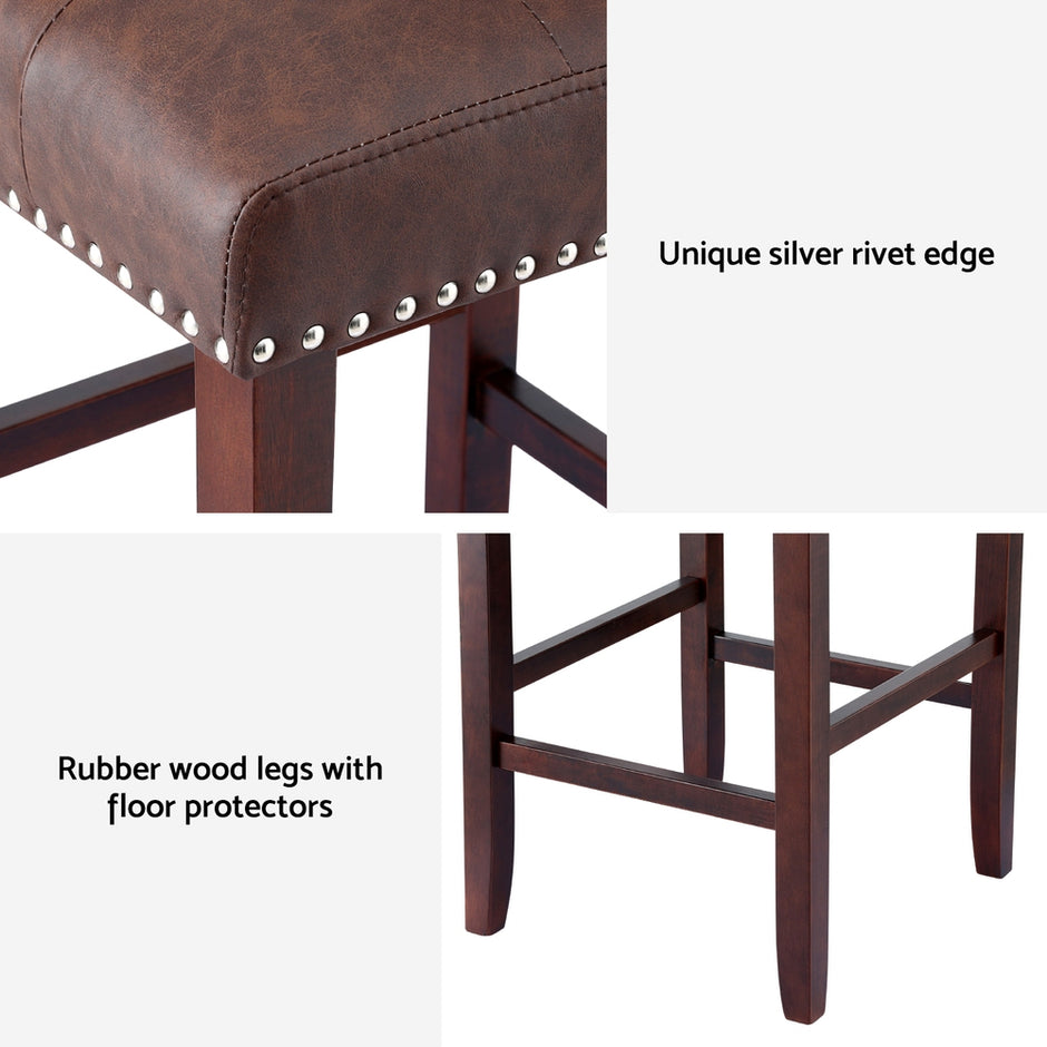 Artiss 2x Bar Stools Kitchen Dining Chairs Counter PU Leather Wooden Ada Brown