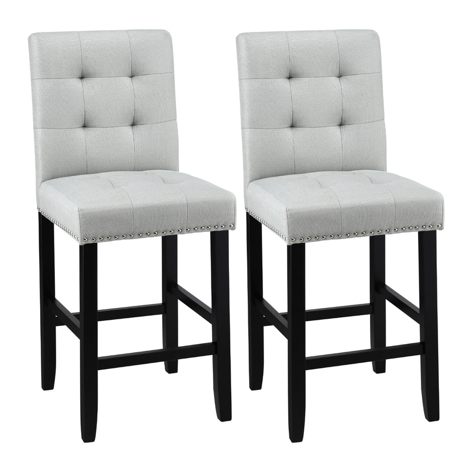 Artiss 2x Bar Stools Kitchen Dining Chairs Counter Fabric Stool Wooden Ada Grey