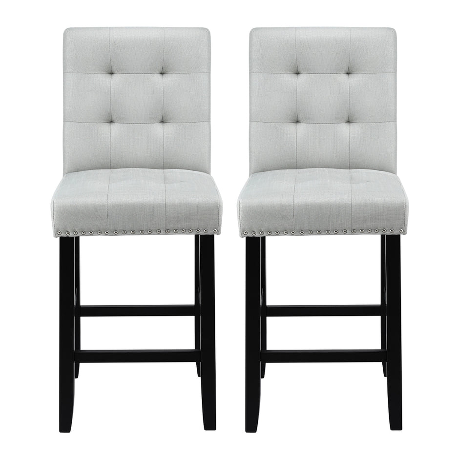 Artiss 2x Bar Stools Kitchen Dining Chairs Counter Fabric Stool Wooden Ada Grey