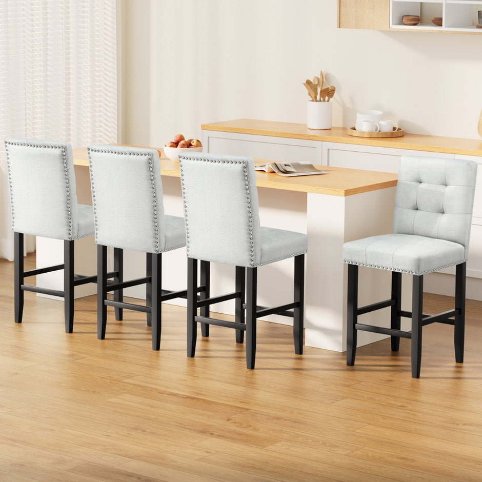 Artiss 4x Bar Stools Kitchen Dining Chairs Counter Fabric Stool Wooden Ada Grey
