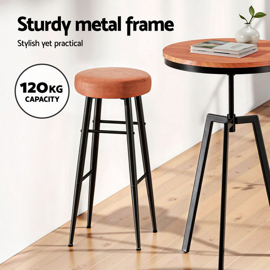 Artiss 2x Bar Stools Kitchen Dining Chairs Counter Round PU Leather Lane Brown