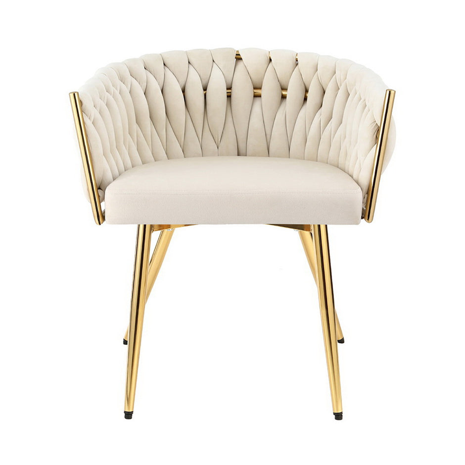 1 Set of 2 Artiss Dining Chairs Velvet Armchair Beige