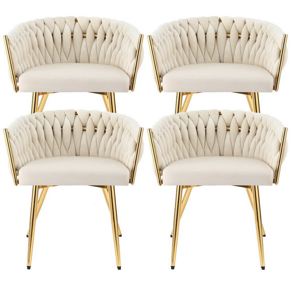 1 Set of 4 Artiss Dining Chairs Velvet Armchair Beige