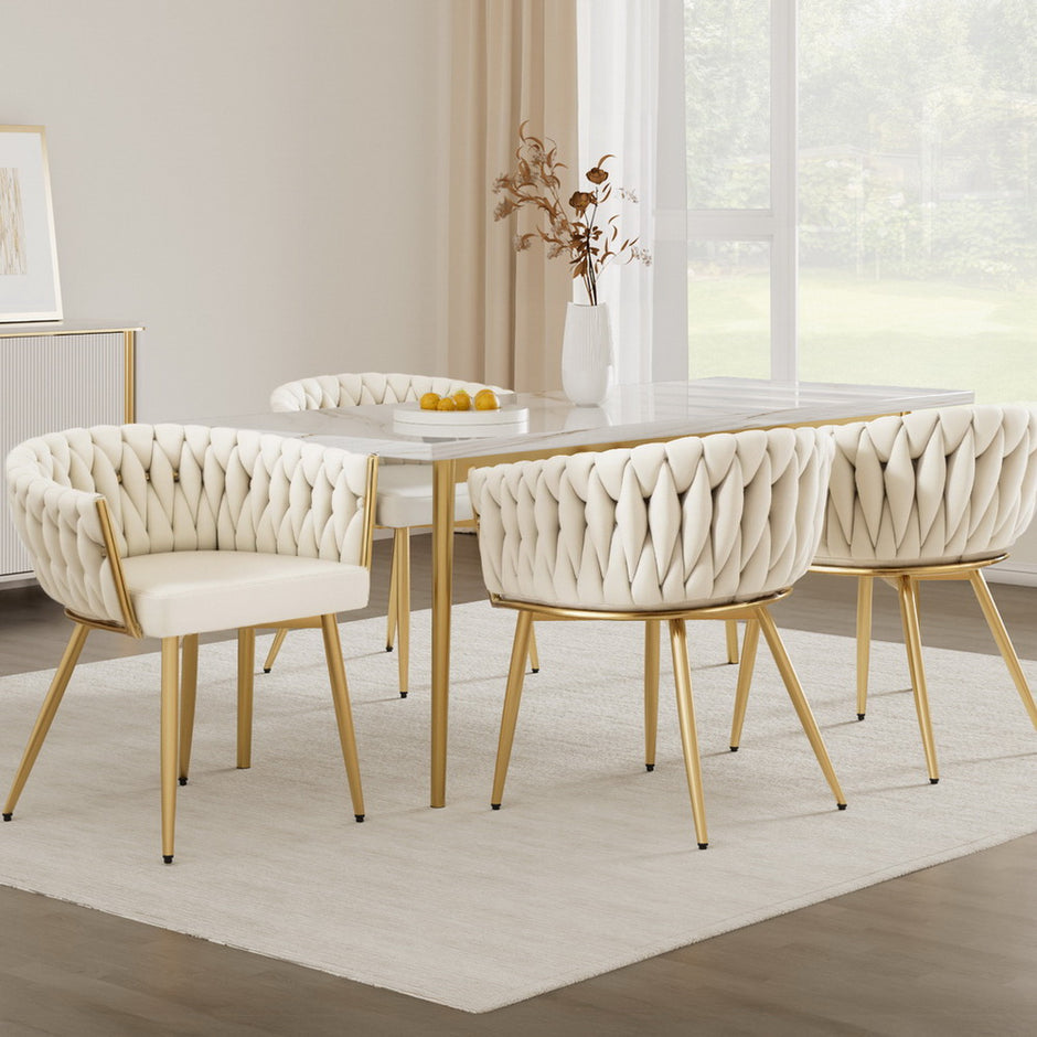 1 Set of 4 Artiss Dining Chairs Velvet Armchair Beige