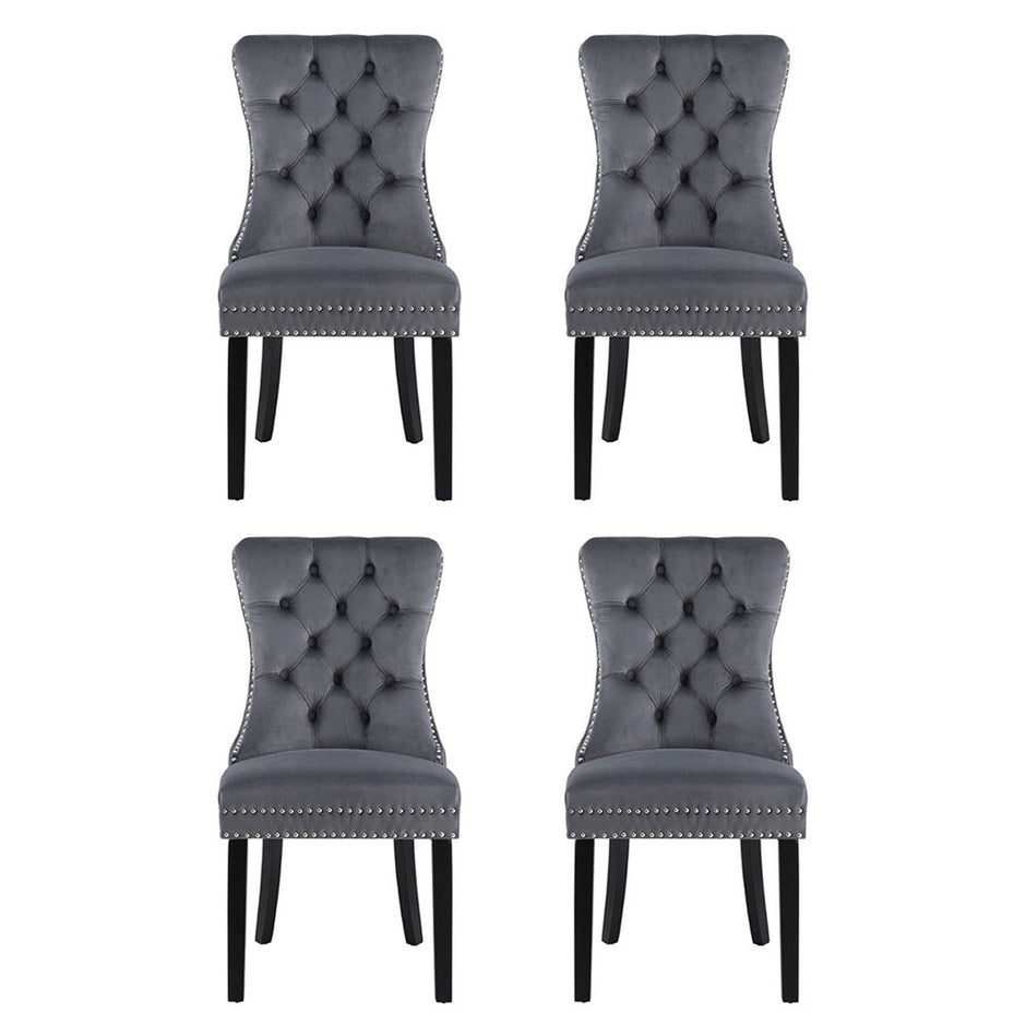 1 Set of 4 Artiss Dining Chairs Grey Velvet