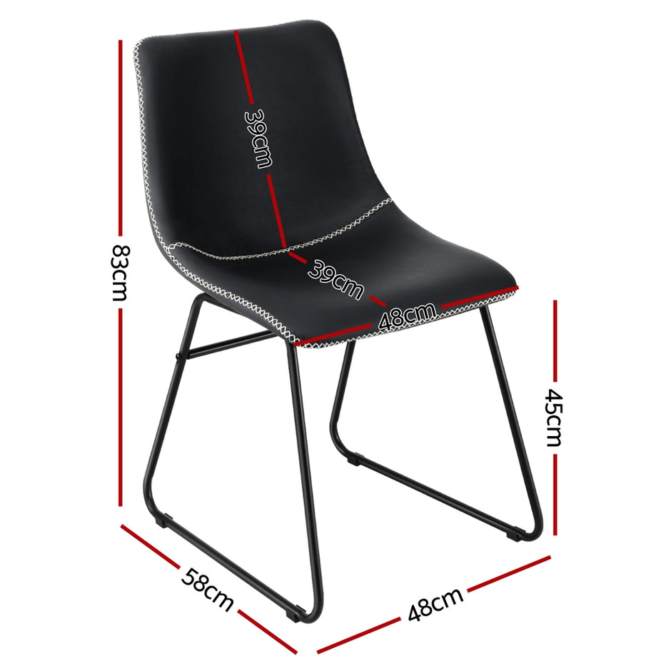 Artiss 2x Dining Chairs Retro PU Leather Kitchen Lounge Cafe Accent Chair Black
