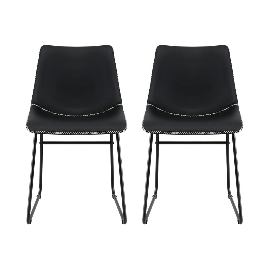 Artiss 2x Dining Chairs Retro PU Leather Kitchen Lounge Cafe Accent Chair Black