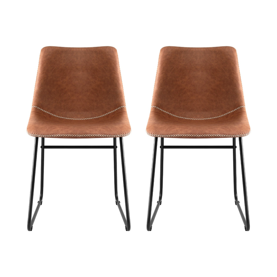 Artiss 2x Dining Chairs Retro PU Leather Kitchen Lounge Cafe Accent Chair Brown