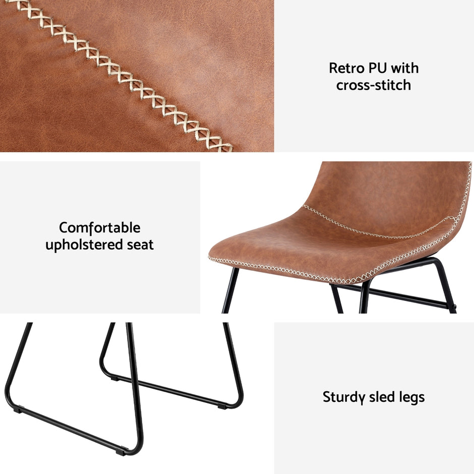 Artiss 2x Dining Chairs Retro PU Leather Kitchen Lounge Cafe Accent Chair Brown