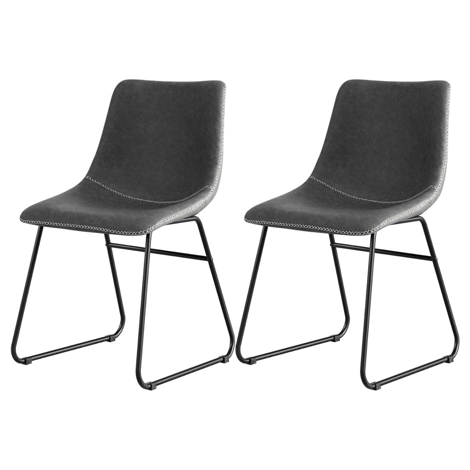 Artiss 2x Dining Chairs Retro PU Leather Kitchen Lounge Cafe Accent Chair Grey