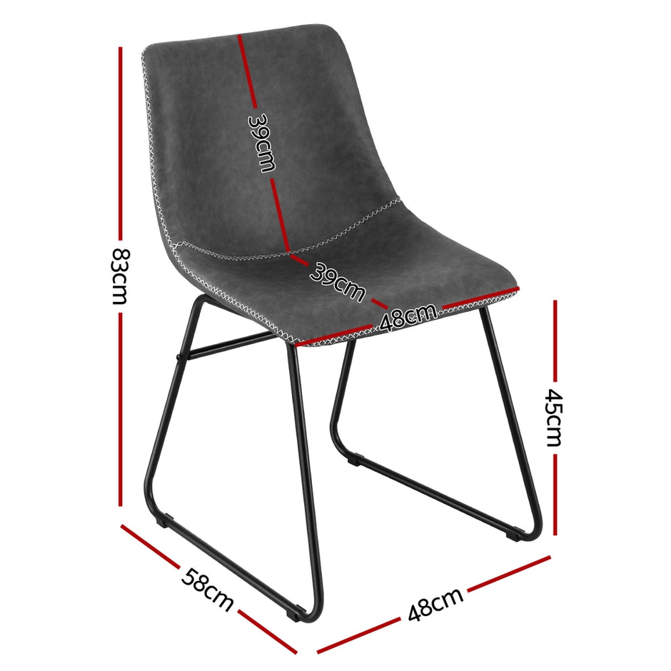 Artiss 2x Dining Chairs Retro PU Leather Kitchen Lounge Cafe Accent Chair Grey