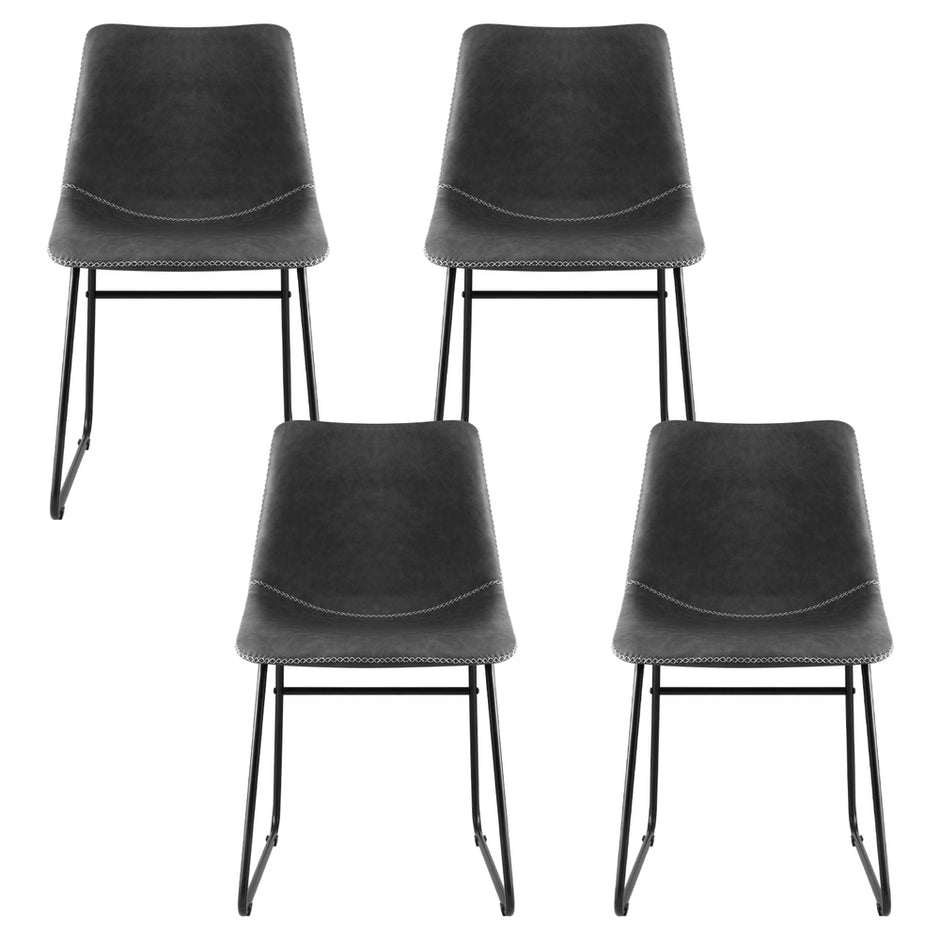 Artiss 4x Dining Chairs Retro PU Leather Kitchen Lounge Cafe Accent Chair Grey