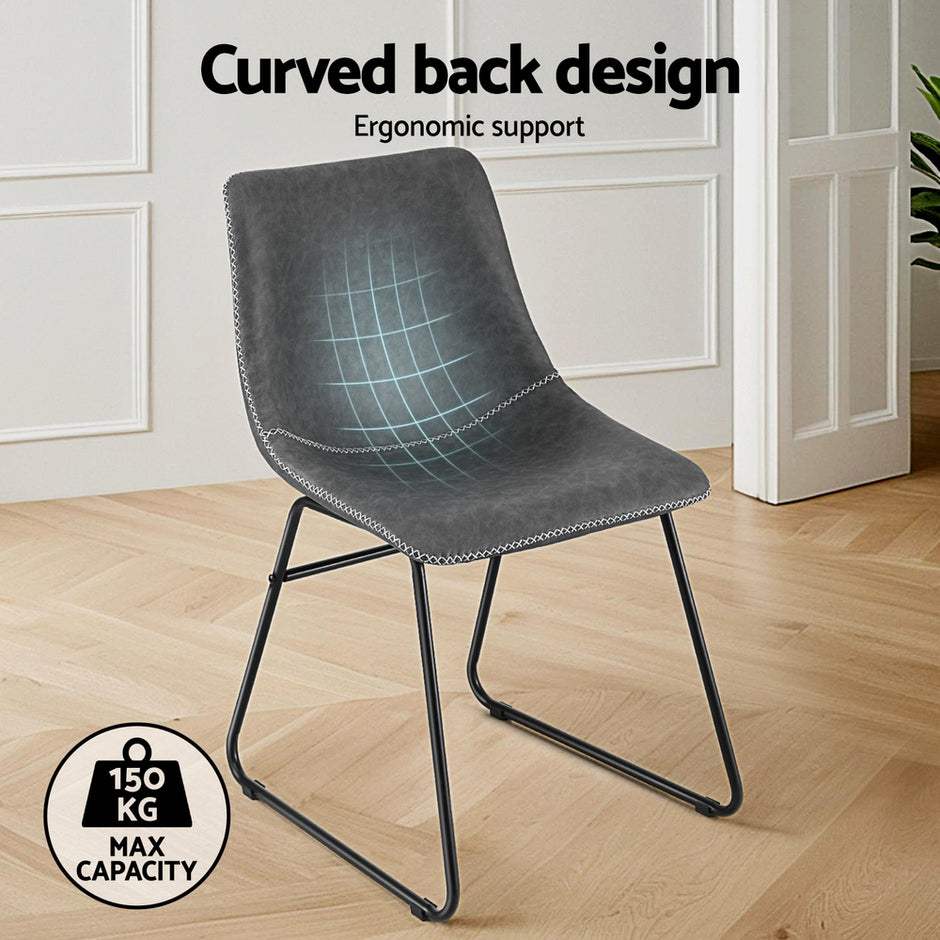 Artiss 4x Dining Chairs Retro PU Leather Kitchen Lounge Cafe Accent Chair Grey