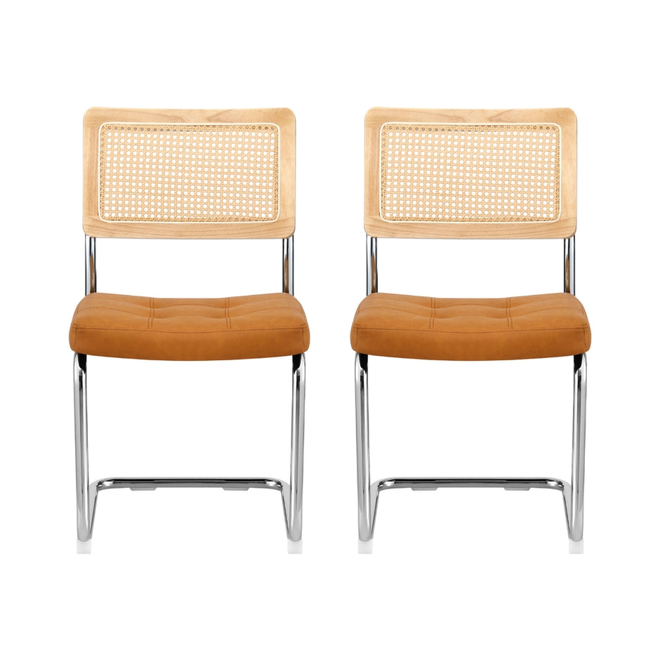 Artiss Dining Chairs Set of 2 PU Leather Rattan Cantilever Brown
