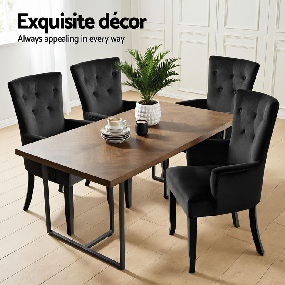 2x Artiss Dining Chairs Velvet French Provincial Armchair Black
