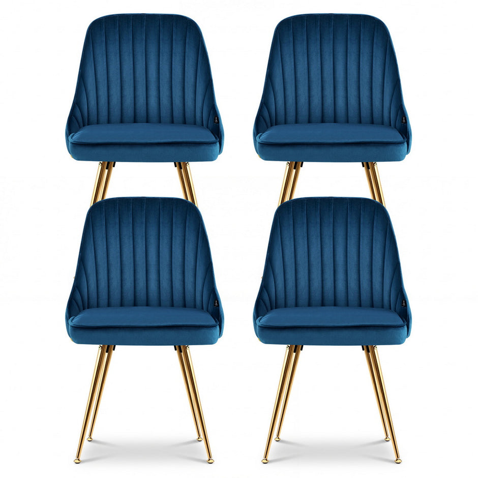 Artiss Dining Chairs Set of 4 Velvet Channel Tufted Blue