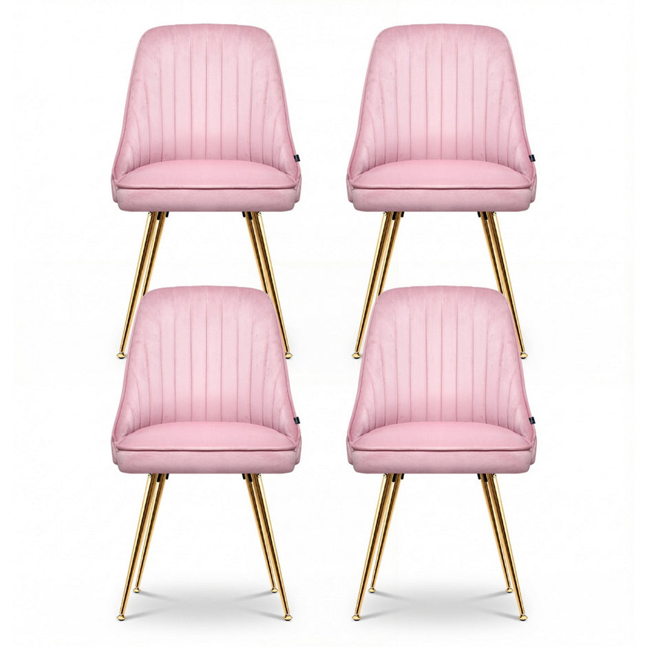 Artiss Dining Chairs Set of 4 Velvet Channel Tufted Pink