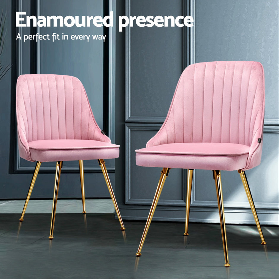 Artiss Dining Chairs Set of 4 Velvet Channel Tufted Pink