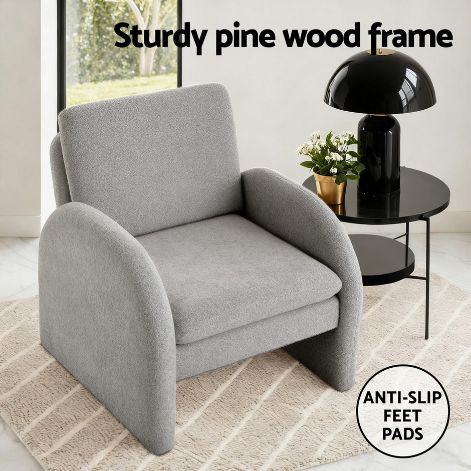Artiss Armchair Accent Chair Lounge Tub Sofa Couch Curved Arm Seat Boucle Grey