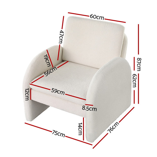 Artiss Armchair Accent Chair Lounge Tub Sofa Couch Curved Arm Seat Boucle White
