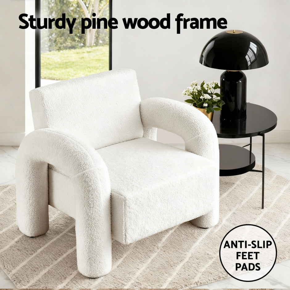 Artiss Armchair Accent Chair Lounge Sofa Couch Curved Seat Boucle White