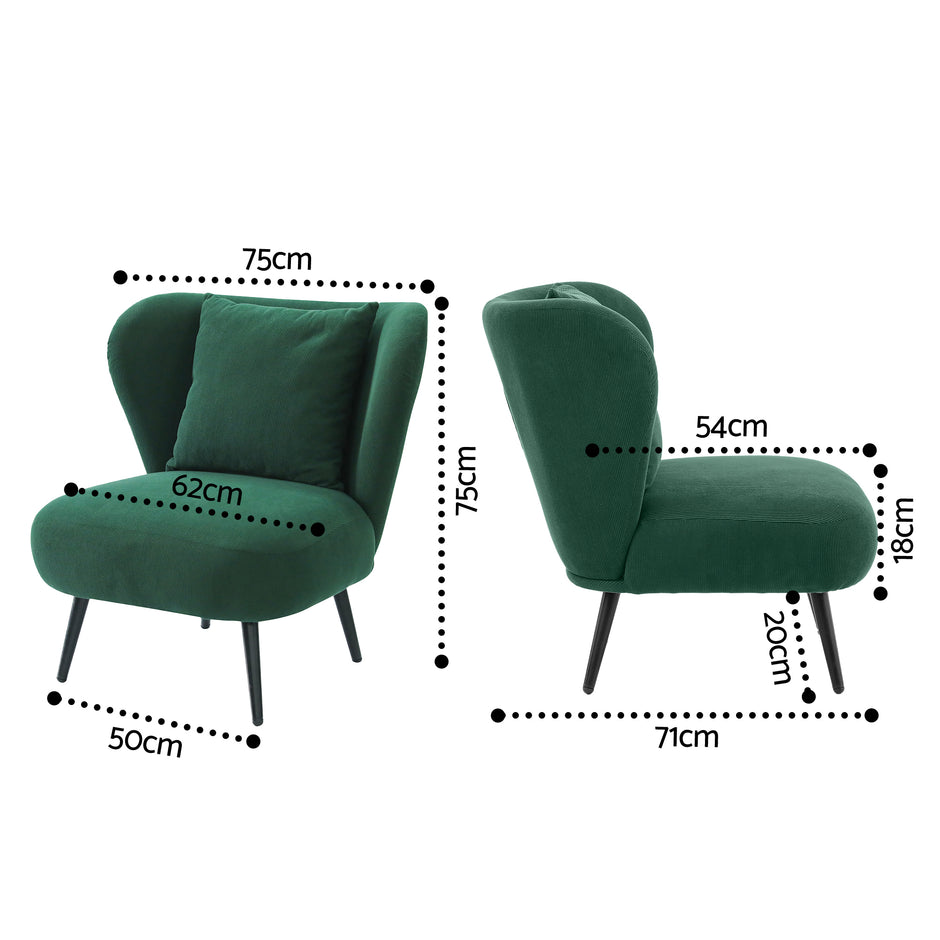 Artiss Armchair Accent Chair Lounge Tub Sofa Couch Corduroy Velvet Green