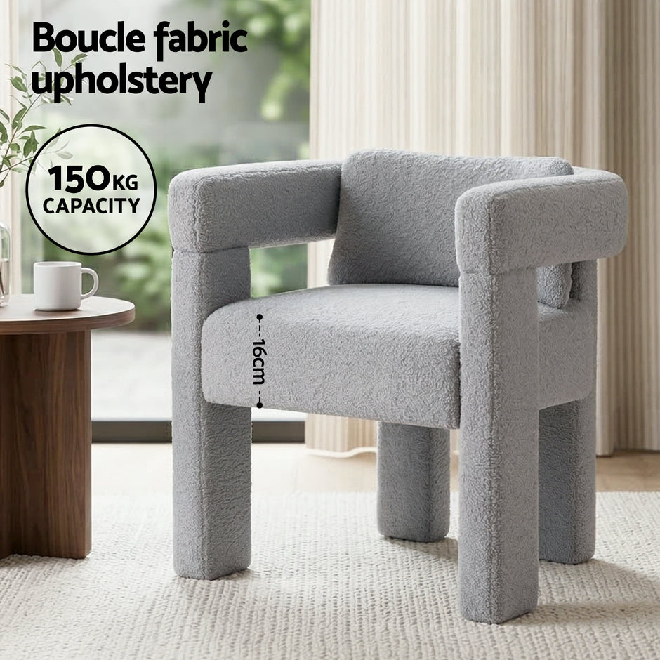Artiss Armchair Accent Chair Lounge Sofa Couch Boucle Fabric Grey