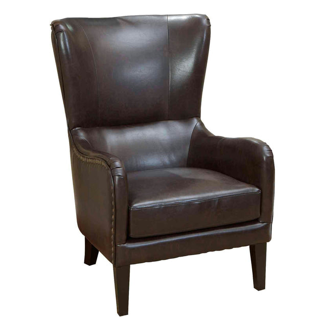 Vintage Brown Bonded Leather High Back Armchair