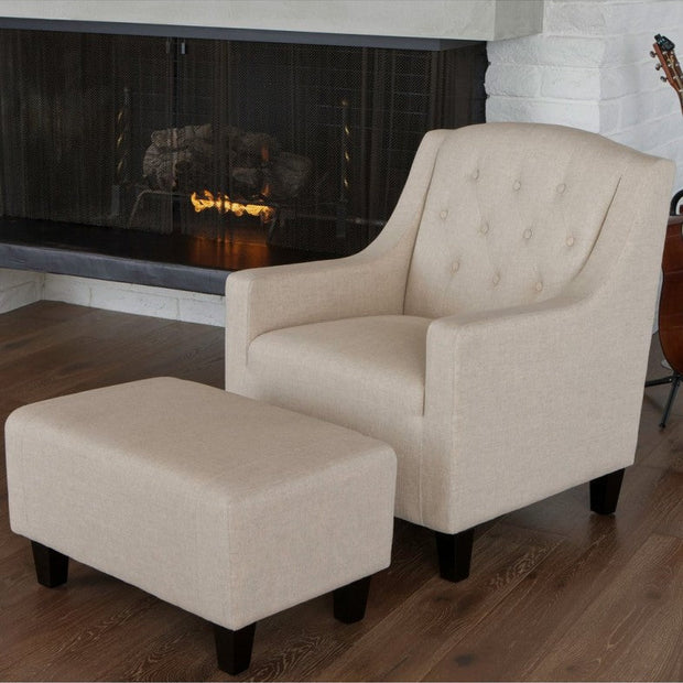 Canberra Fabric Armchair & Ottoman in Begie  Linen