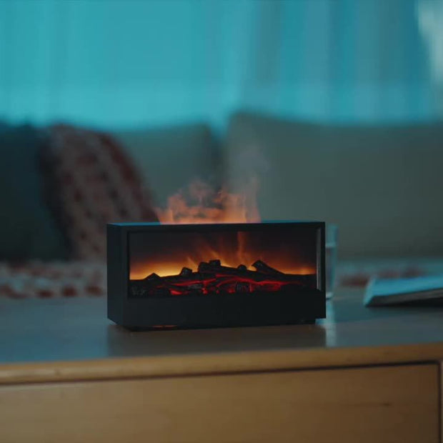 Aromatic Essential Oil Fireplace Diffuser Color Flame Diffuser Bonfire Fireplace Humidifier with Remote for Home and Office（black）