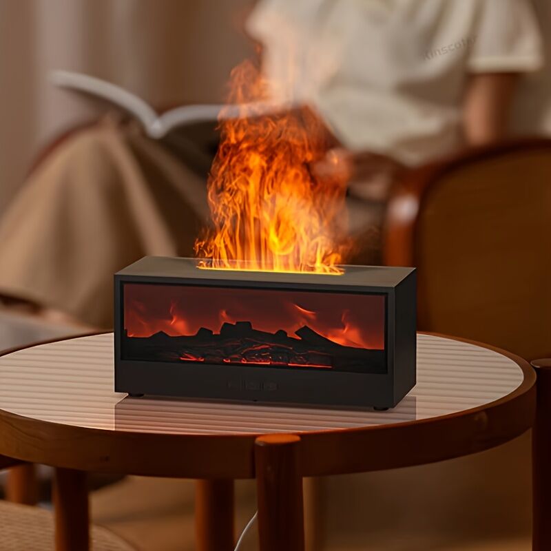 Aromatic Essential Oil Fireplace Diffuser Color Flame Diffuser Bonfire Fireplace Humidifier with Remote for Home and Office(WHITE)