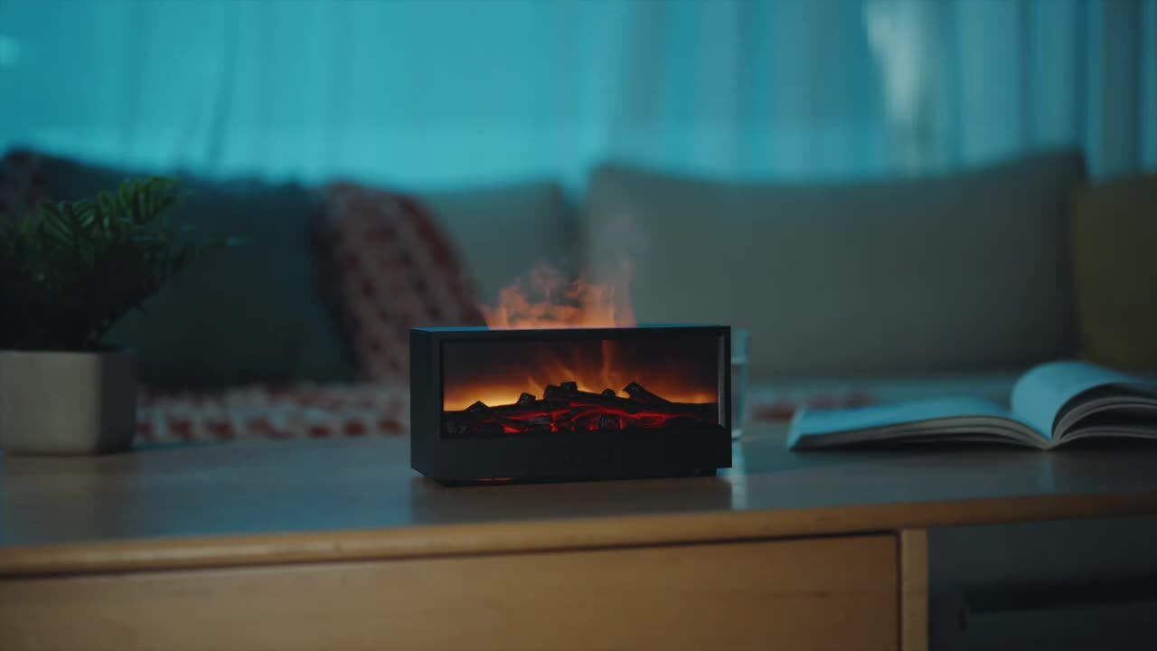 Aromatic Essential Oil Fireplace Diffuser Color Flame Diffuser Bonfire Fireplace Humidifier with Remote for Home and Office(WHITE)