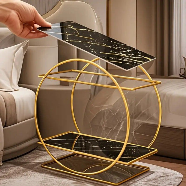 Elegant Golden Two-Tier Metal Cosmetic Organizer Stand - Luxury Countertop Makeup and Skincare Storage Shelf, Ideal for Bathroom Vanity, Home Decor, Dressing Table Accessories, and Perfume Storage