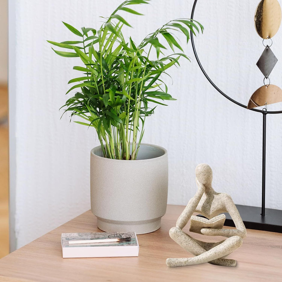 Abstract Reading Thinker Statue for Home Decor, Modern Resin Sculpture Figurine for Bookshelf, Desk & Living Room (White)