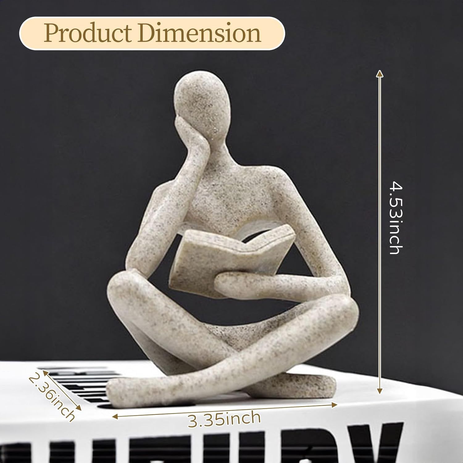 Abstract Reading Thinker Statue for Home Decor, Modern Resin Sculpture Figurine for Bookshelf, Desk & Living Room (White)