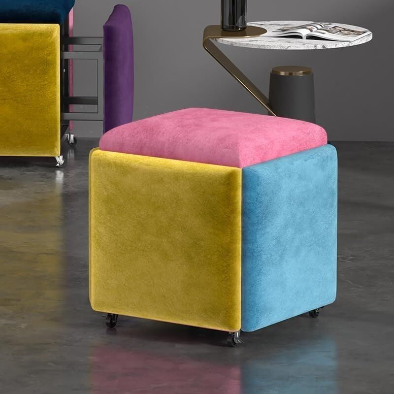Stool, 5 in 1 Nesting Ottoman Stool with Swivel Casters Stackable Cube Square Sofa Vanity Movable Footstool for Living Room Bedroom(Five Colour)