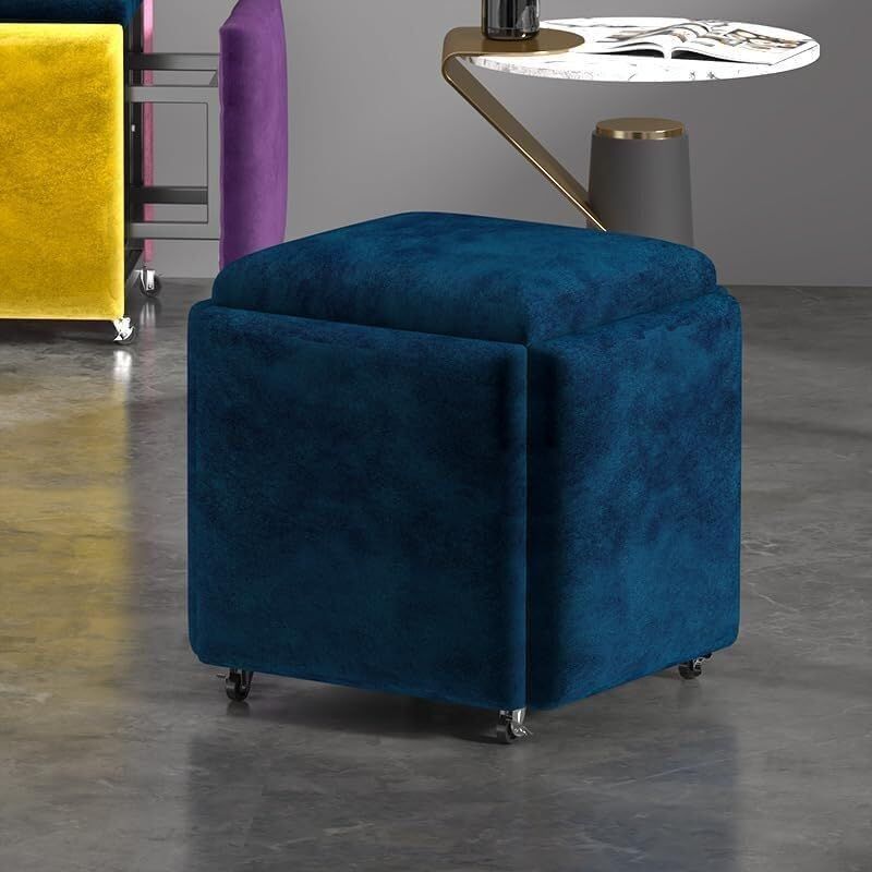 Stool, 5 in 1 Nesting Ottoman Stool with Swivel Casters Stackable Cube Square Sofa Vanity Movable Footstool for Living Room Bedroom(Five Colour)