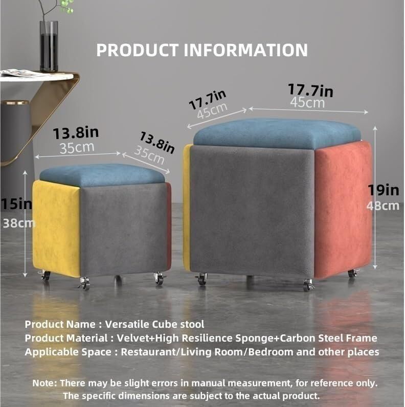 Stool, 5 in 1 Nesting Ottoman Stool with Swivel Casters Stackable Cube Square Sofa Vanity Movable Footstool for Living Room Bedroom(Yellow)