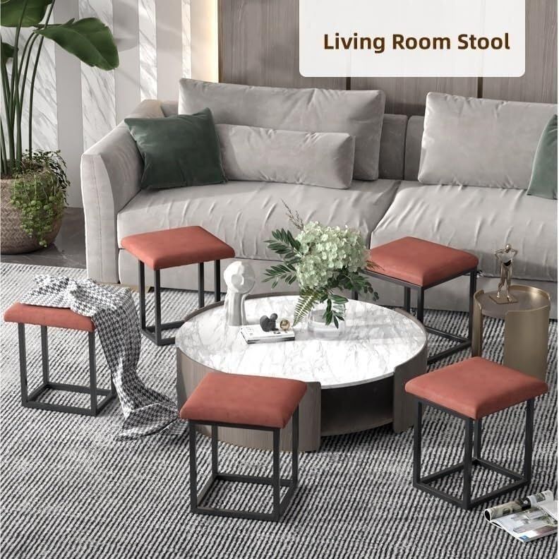 Stool, 5 in 1 Nesting Ottoman Stool with Swivel Casters Stackable Cube Square Sofa Vanity Movable Footstool for Living Room Bedroom(Purple)