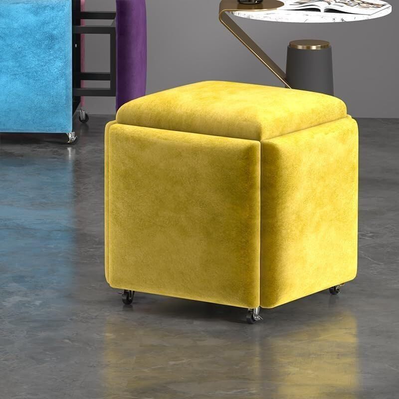 Stool, 5 in 1 Nesting Ottoman Stool with Swivel Casters Stackable Cube Square Sofa Vanity Movable Footstool for Living Room Bedroom(pink)