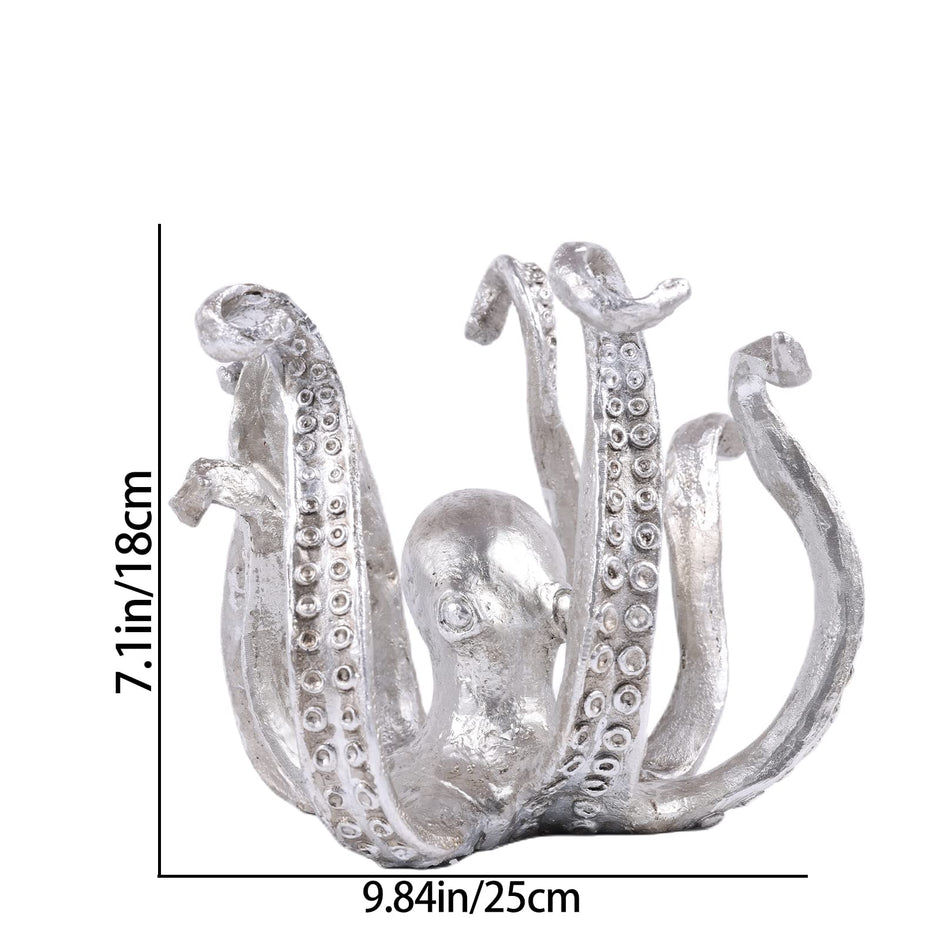 Multi-Functional Octopus Sculpture – Decorative Resin Cup Holder & Jewelry Organizer, Unique Home Accent for Living Room, Office, or Desk (Silver)