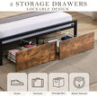 Double Bed Frame with Storage, Industrial Bed with Led Lights Headboard and 2 Drawers, Wooden Bed Frames with Charging Station, Noise Free, No Box Spring Needed, Easy Assembly, Rustic Brown