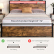 Queen Bed Frame with Storage, Industrial Bed with Led Lights Headboard and 2 Drawers, Wooden Bed Frames with Charging Station, Noise Free, No Box Spring Needed, Easy Assembly, Rustic Brown