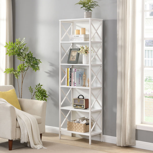 6 Tier Tall Bookshelf, White