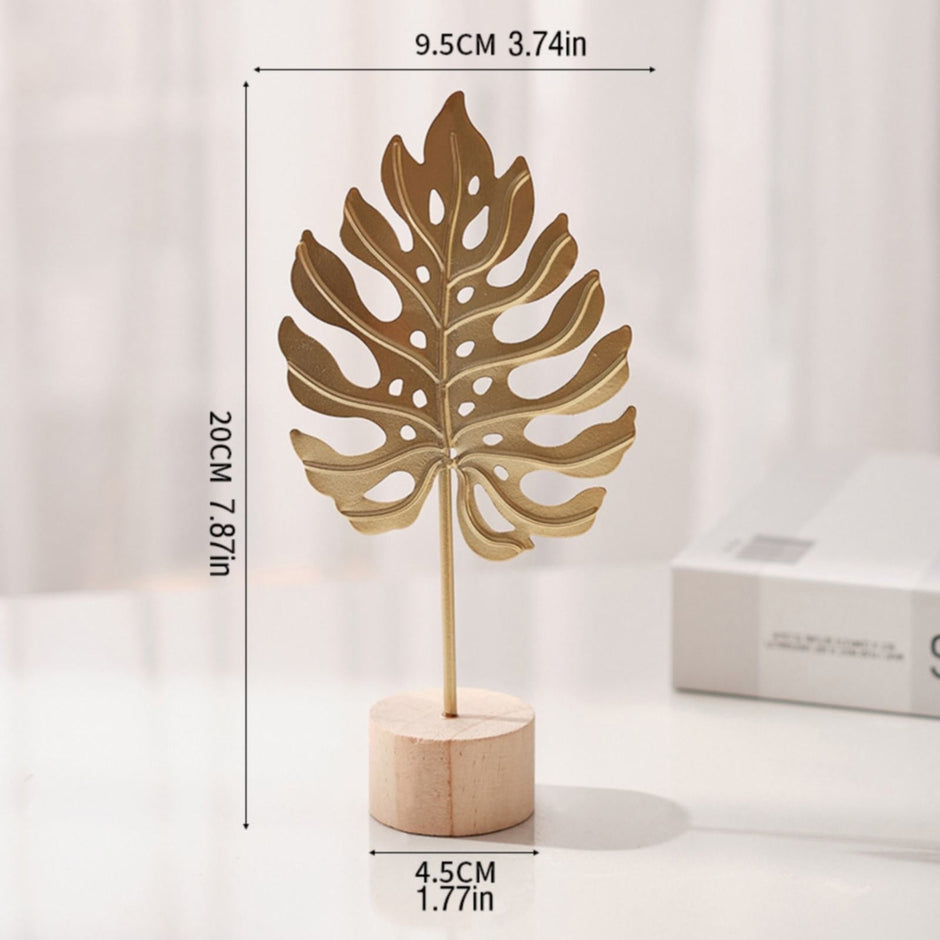 Leaf Decor Metal Golden Leaf Ornaments and Base Modern Simple Gold Leaf Table Sculpture for Living Room Bedroom Bookshelf Desktop Decoratio, Valentines Day Decorations: Desktop Ornament Gold1